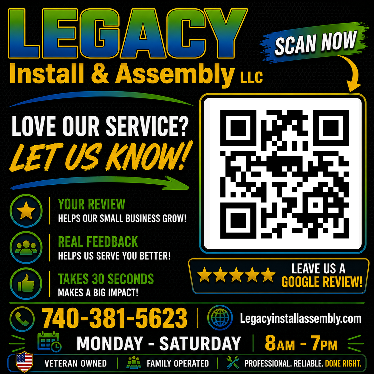 Leave Legacy Install and Assembly a Google review